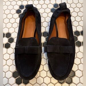 Coach Women's Henny Suede Bow Slip On Loafer Flats in black